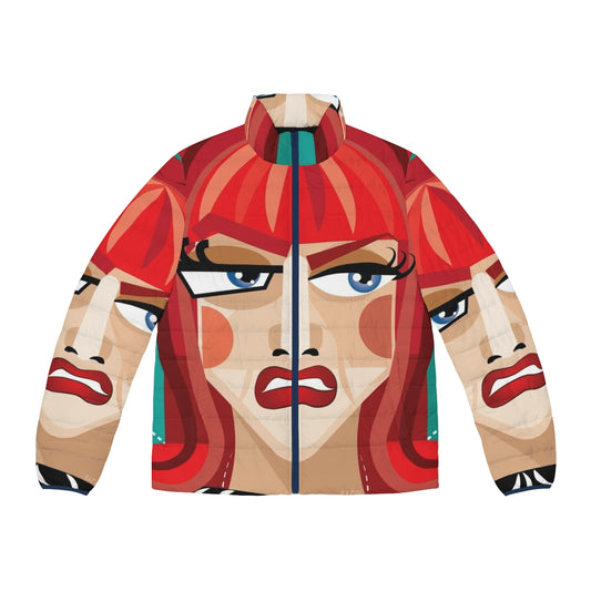 Coco Abstract Puffer Jacket, featuring a colorful abstract design and puffer jacket silhouette