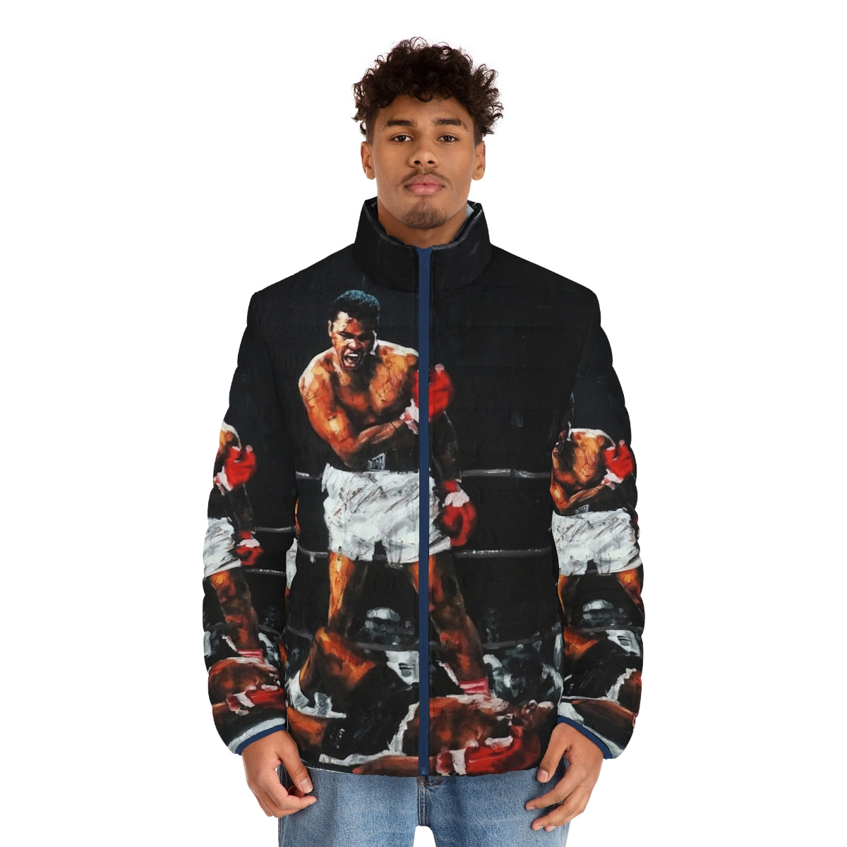 Muhammad Ali Knockout Puffer Jacket with Iconic Sports Moment - men front