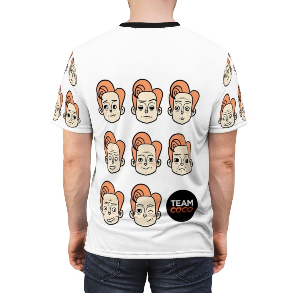 T-shirt featuring various expressions and faces of Conan O'Brien, the popular late-night TV host - men back