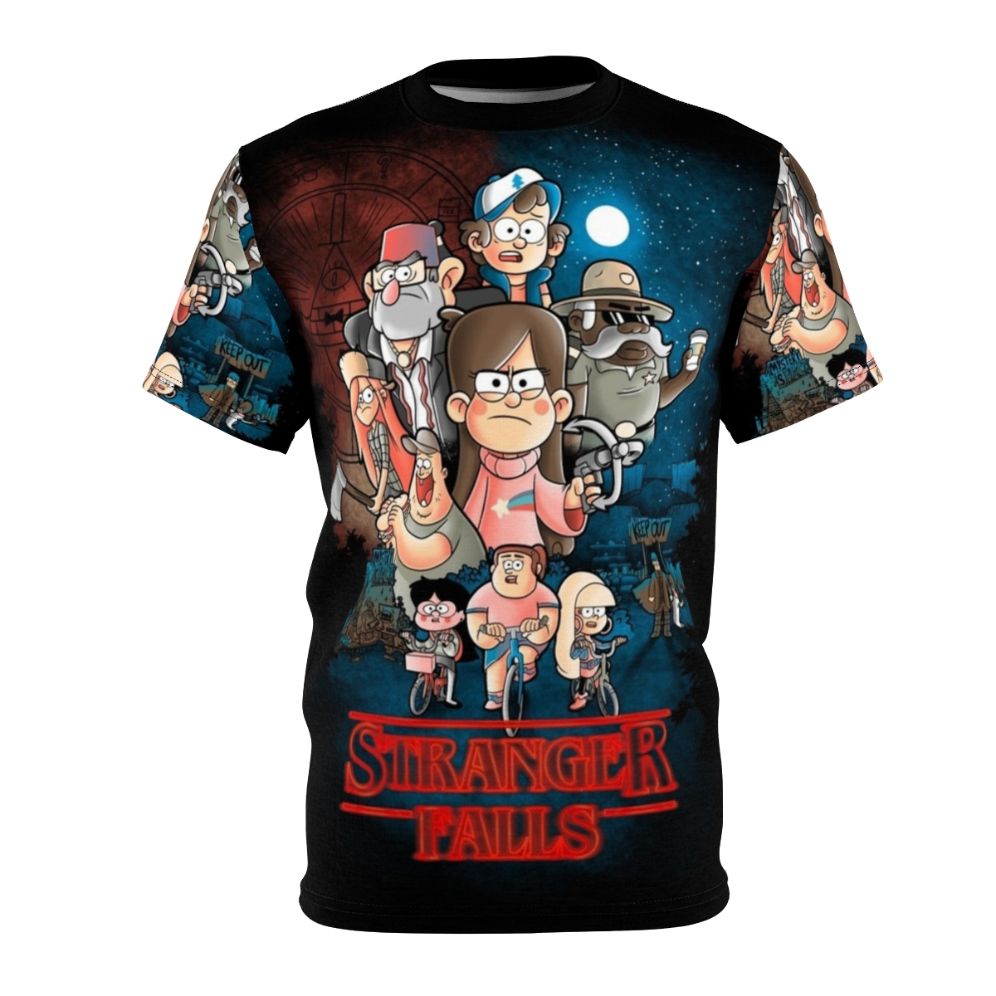 Stranger Falls supernatural crossover t-shirt featuring elements of Stranger Things and Gravity Falls