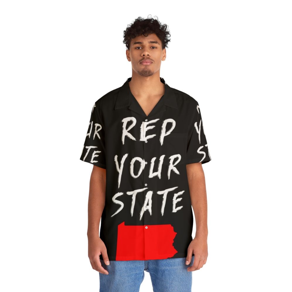 Pennsylvania Hawaiian Shirt with State Flag Design - People Front