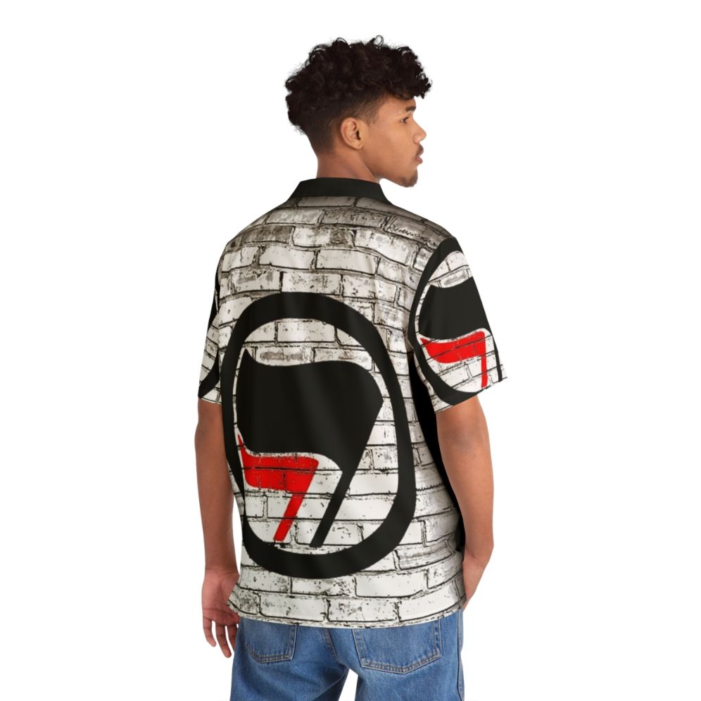 Antifa Inspired Graffiti Style Hawaiian Shirt - Flat lay