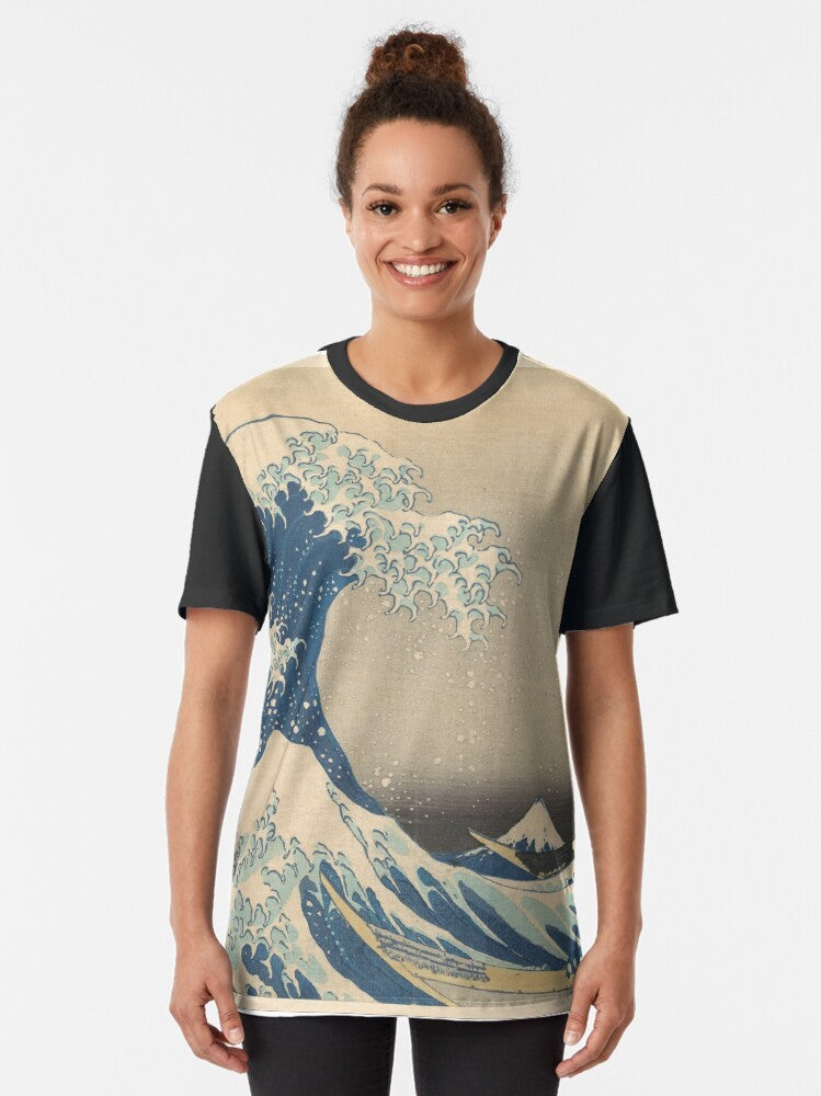 Graphic t-shirt featuring Hokusai's iconic "The Great Wave off Kanagawa" artwork - Women