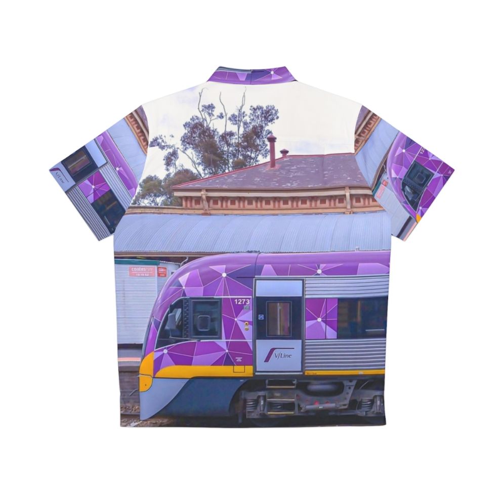 Vline train in Bendigo, Victoria, Australia on a Hawaiian-style shirt - Back