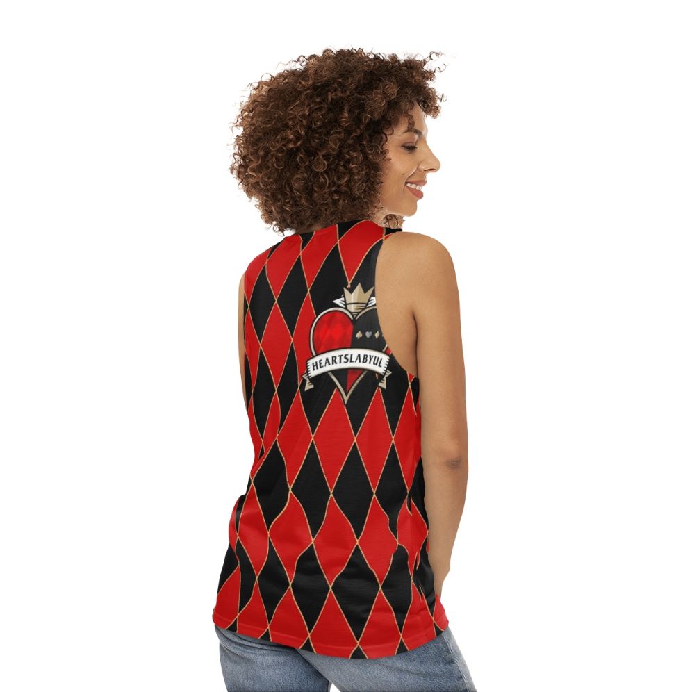 Heartslabyul unisex tank top featuring twisted wonderland design - women back