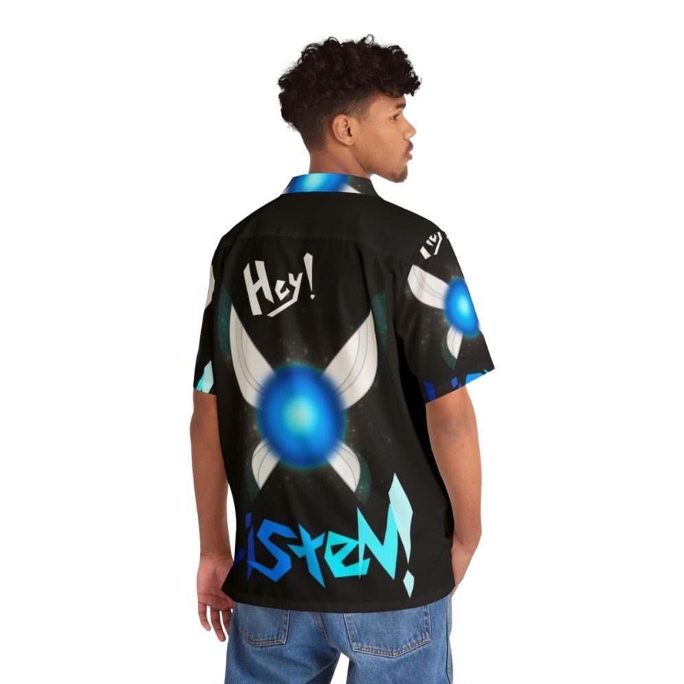 Zelda-inspired Hawaiian shirt with "Hey Listen" design - People Back