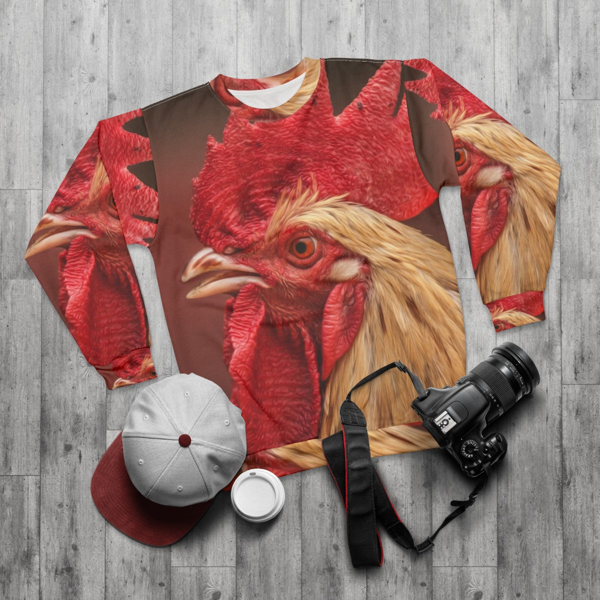 Rooster Chicken Graphic Sweatshirt - flat lay