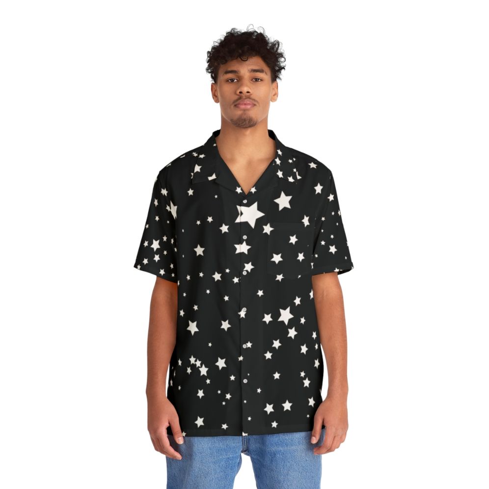 Cosmic Stars Hawaiian Shirt with Galaxy Print - People Front