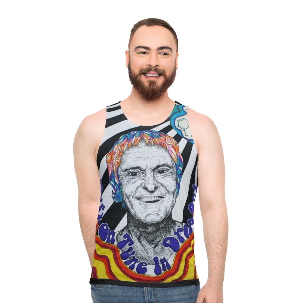 Vintage psychedelic tank top featuring Timothy Leary and a trippy molecule - men