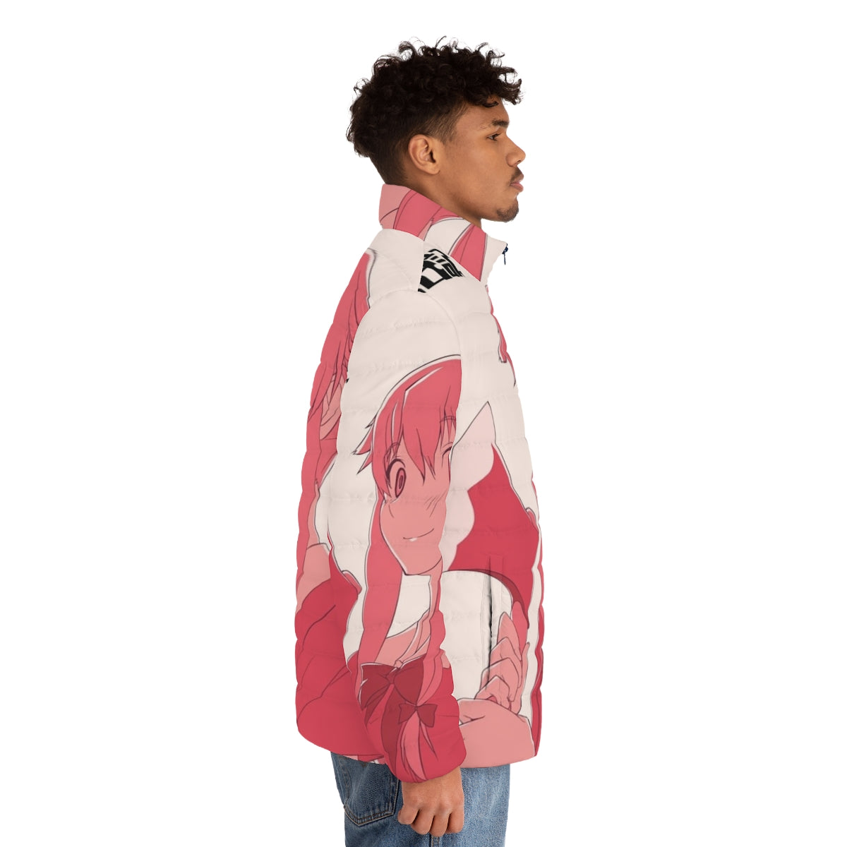 Mirai Nikki anime-inspired puffer jacket featuring Yuno Gasai design - men side right