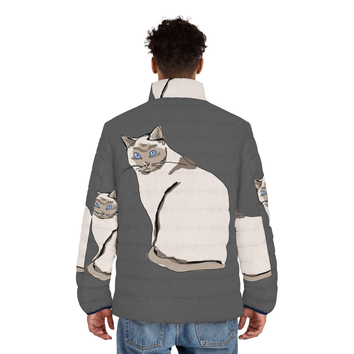 A cozy cat puffer jacket in a trendy design for keeping your feline friend warm and comfortable this winter. - men back