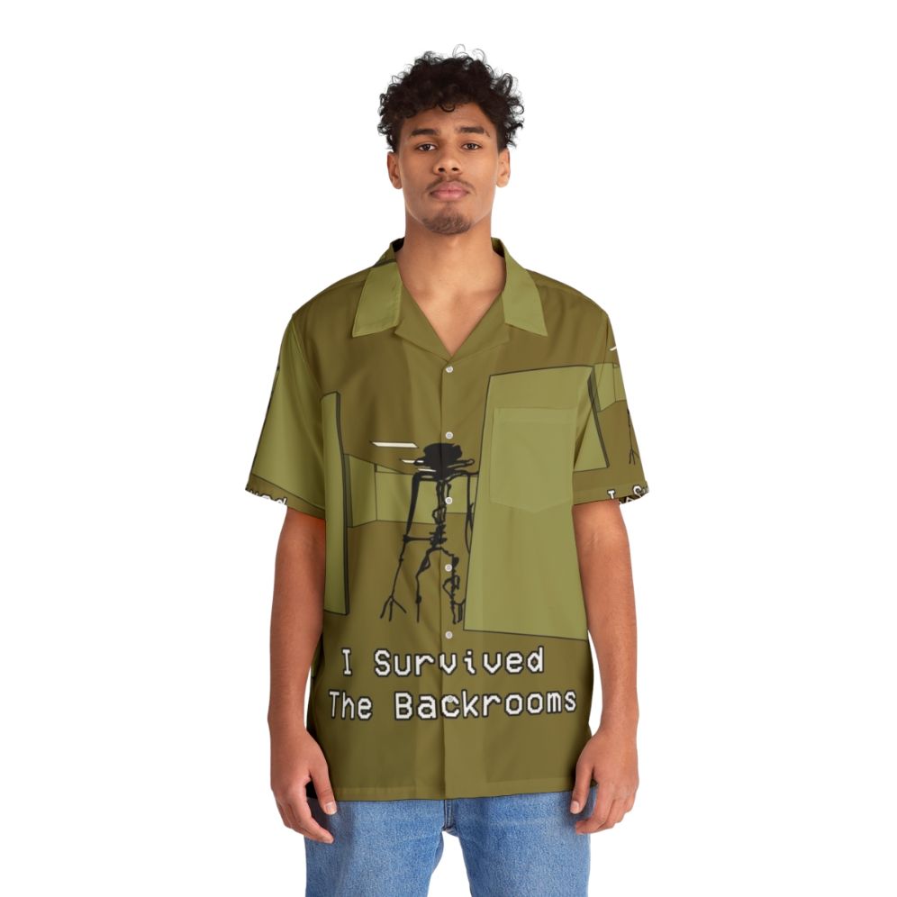 Backrooms creepy Hawaiian shirt with horror and liminal space graphics - People Front