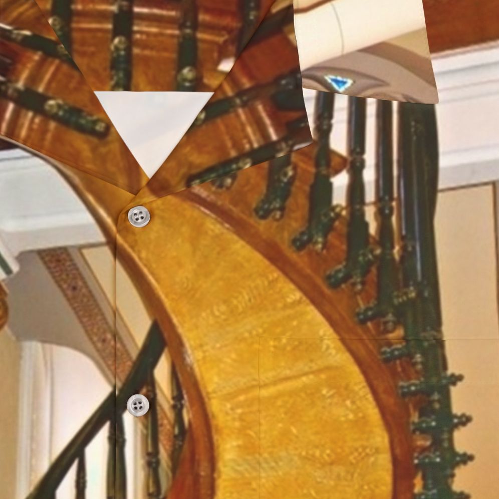 Loretto Chapel Staircase Hawaiian Shirt - Mystical New Mexico Landscape - Detail