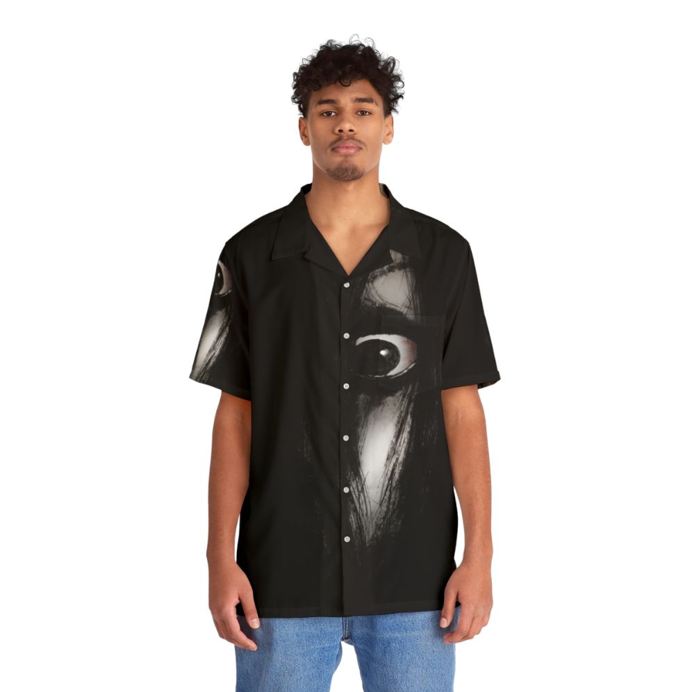 Spooky Hawaiian Shirt with "The Grudge" Horror Inspired Design - People Front