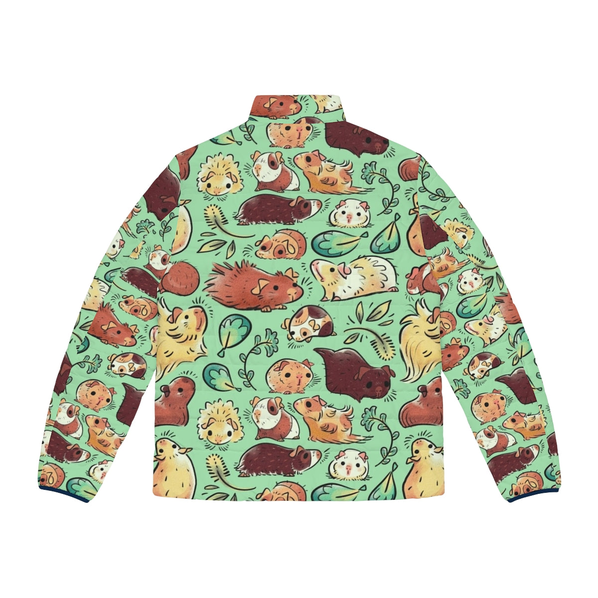 Cute guinea pig wearing a puffer jacket with a nature-inspired veggie pattern - Back