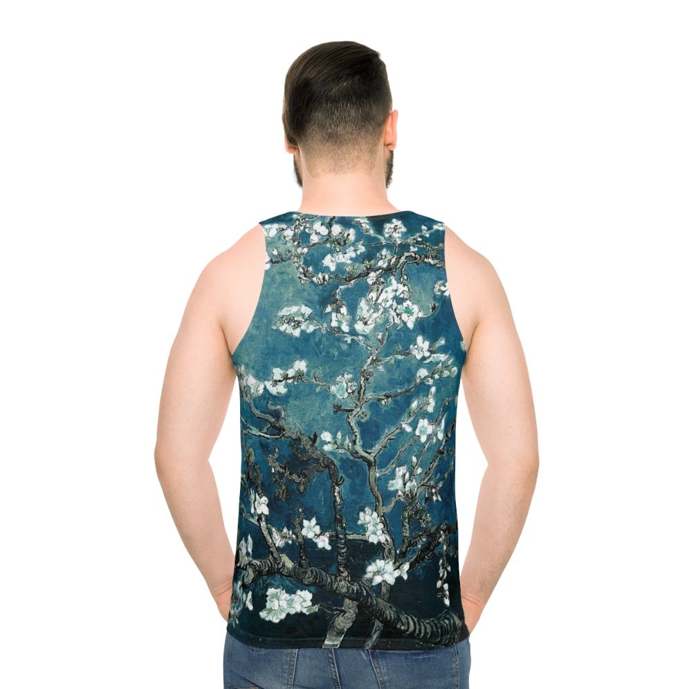 Vintage inspired Van Gogh Almond Blossoms Teal Unisex Tank Top - men back