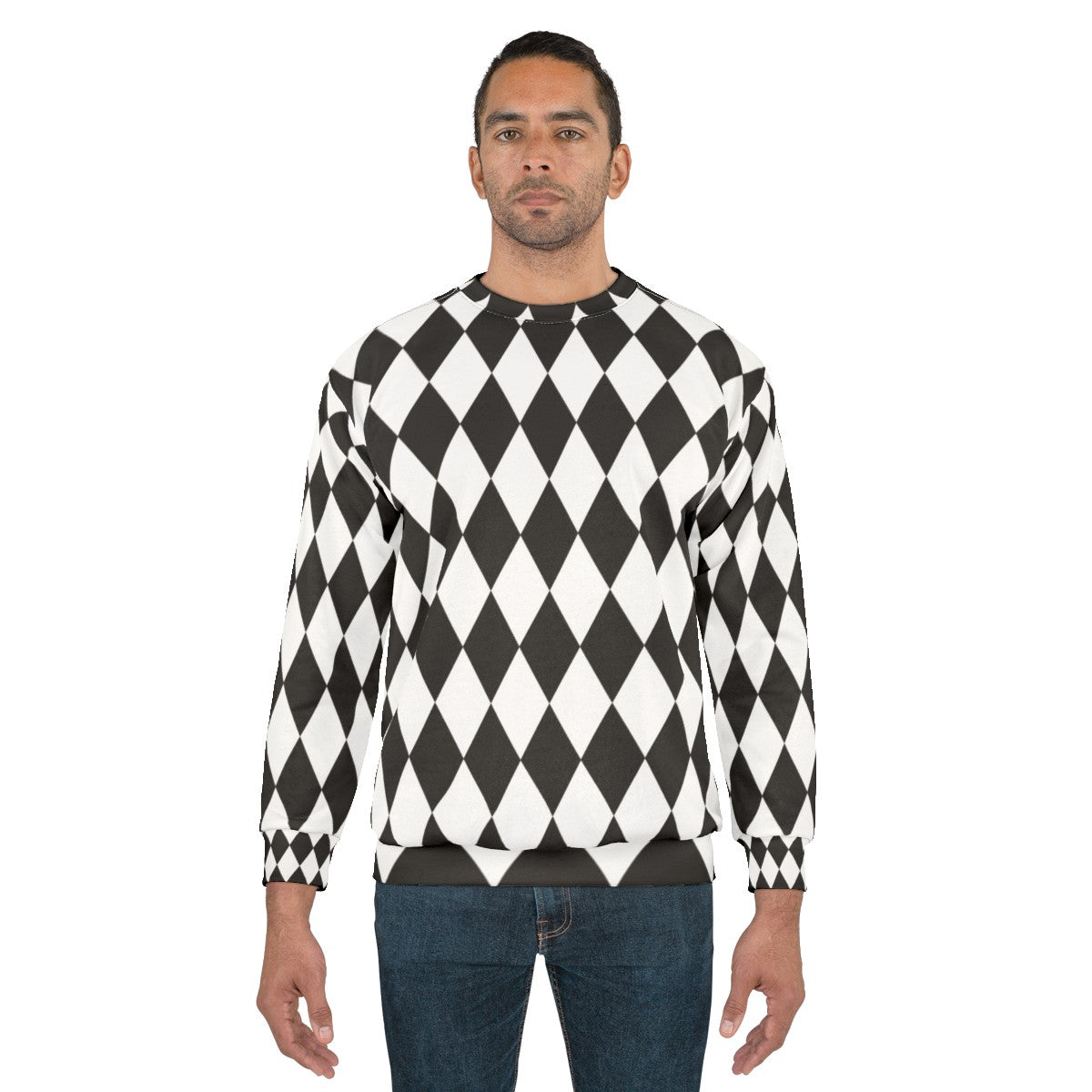 Harlequin diamond pattern black and white sweatshirt - men