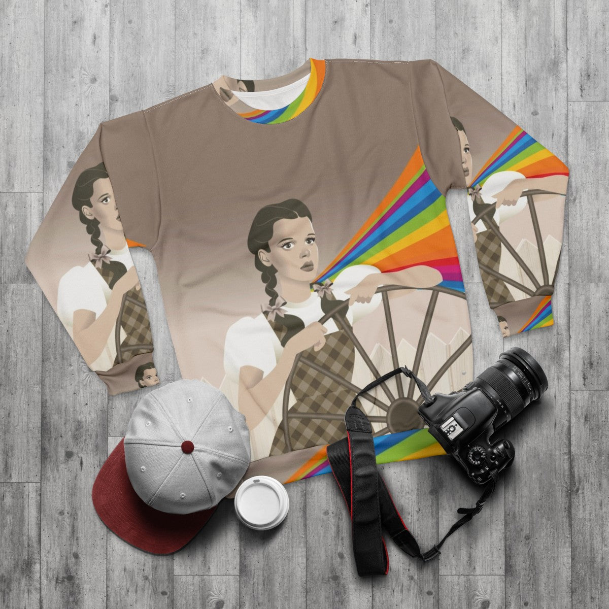 Judy Garland "Somewhere" Wizard of Oz sweatshirt design - flat lay