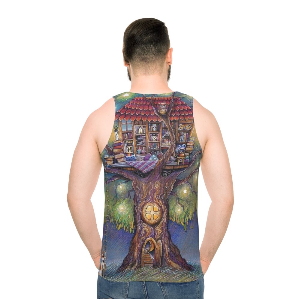 Treehouse Unisex Tank Top with Nature-Inspired Design - men back