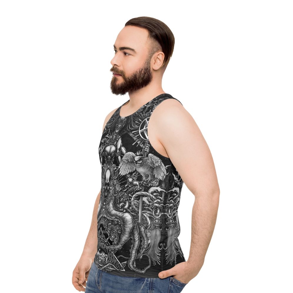 Unisex tank top with gothic, occult, and supernatural design - men side