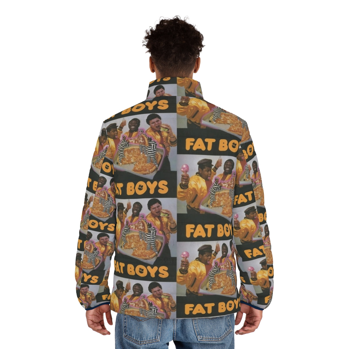 Fat Boys Puffer Jacket with Rapper, Hip Hop, and Deejay Graphic - men back