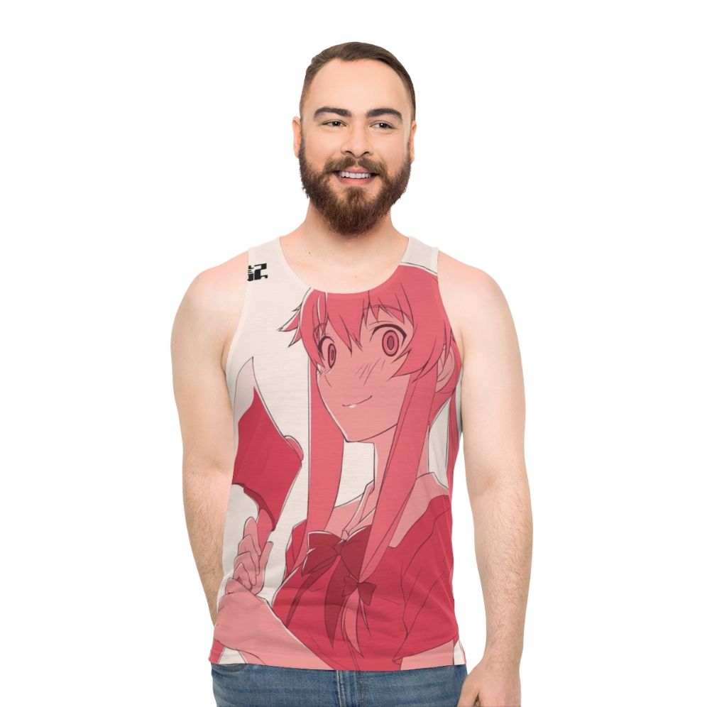 Mirai Nikki anime unisex tank top featuring Yuno Gasai - men