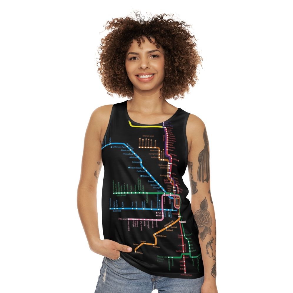 Chicago Trains Map Unisex Tank Top - women