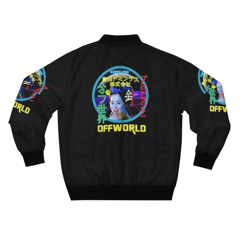 Futuristic Blade Runner sci-fi inspired bomber jacket with neon elements and retro design - Back