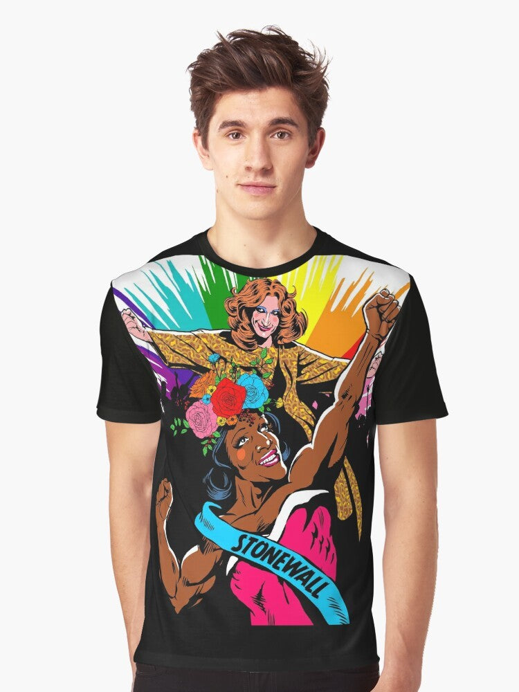 Stonewall Sisters LGBTQIA+ graphic t-shirt featuring a design celebrating pride and equal rights - Men