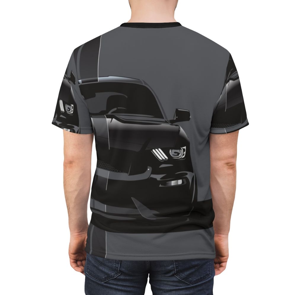 Black T-shirt with racing stripes and automotive design - men back