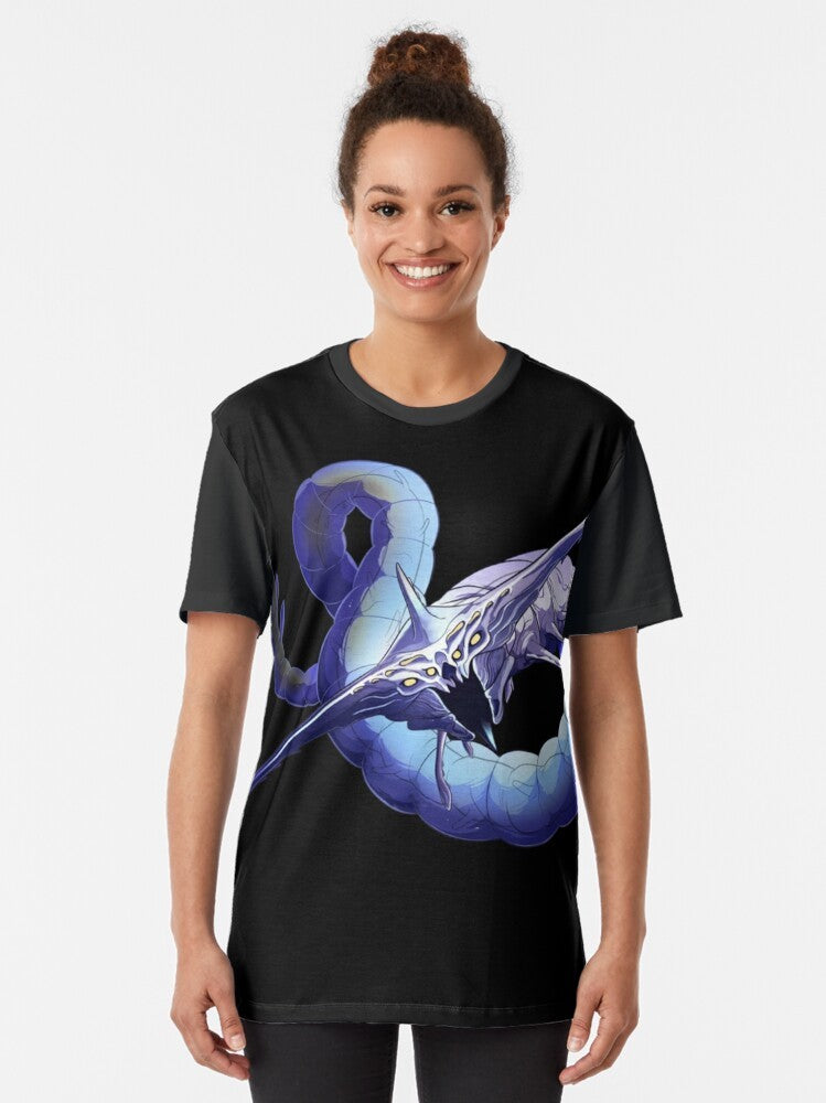 Ghost Leviathan from the video game Subnautica featured on a graphic t-shirt design. - Women