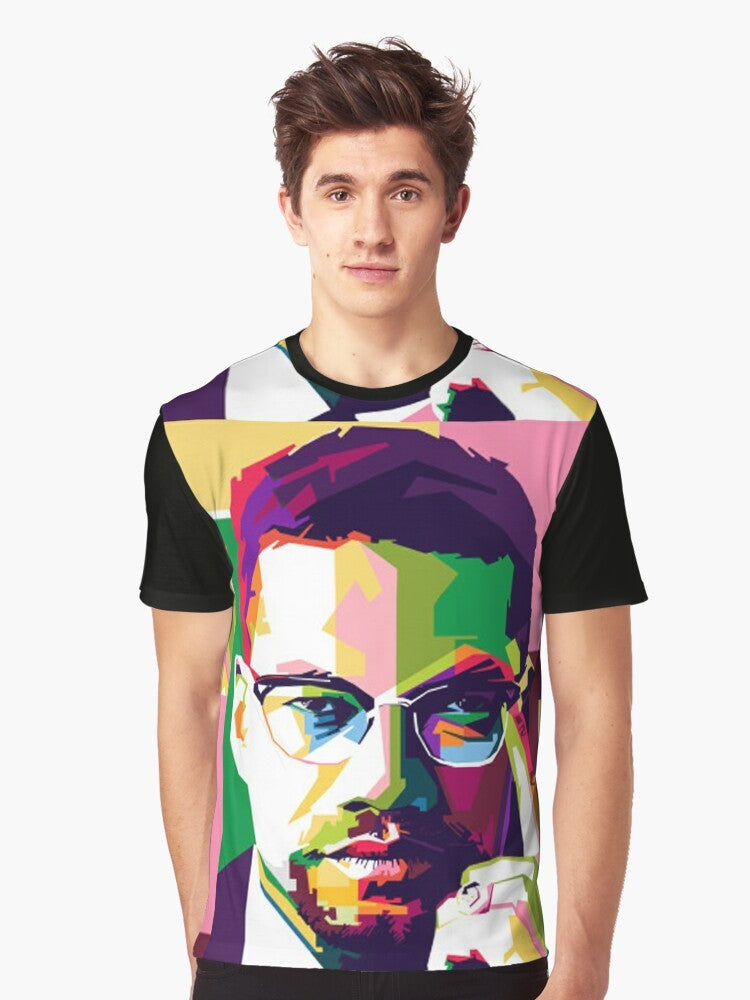 Graphic t-shirt featuring an image of Malcolm X, a prominent African American civil rights activist. - Men