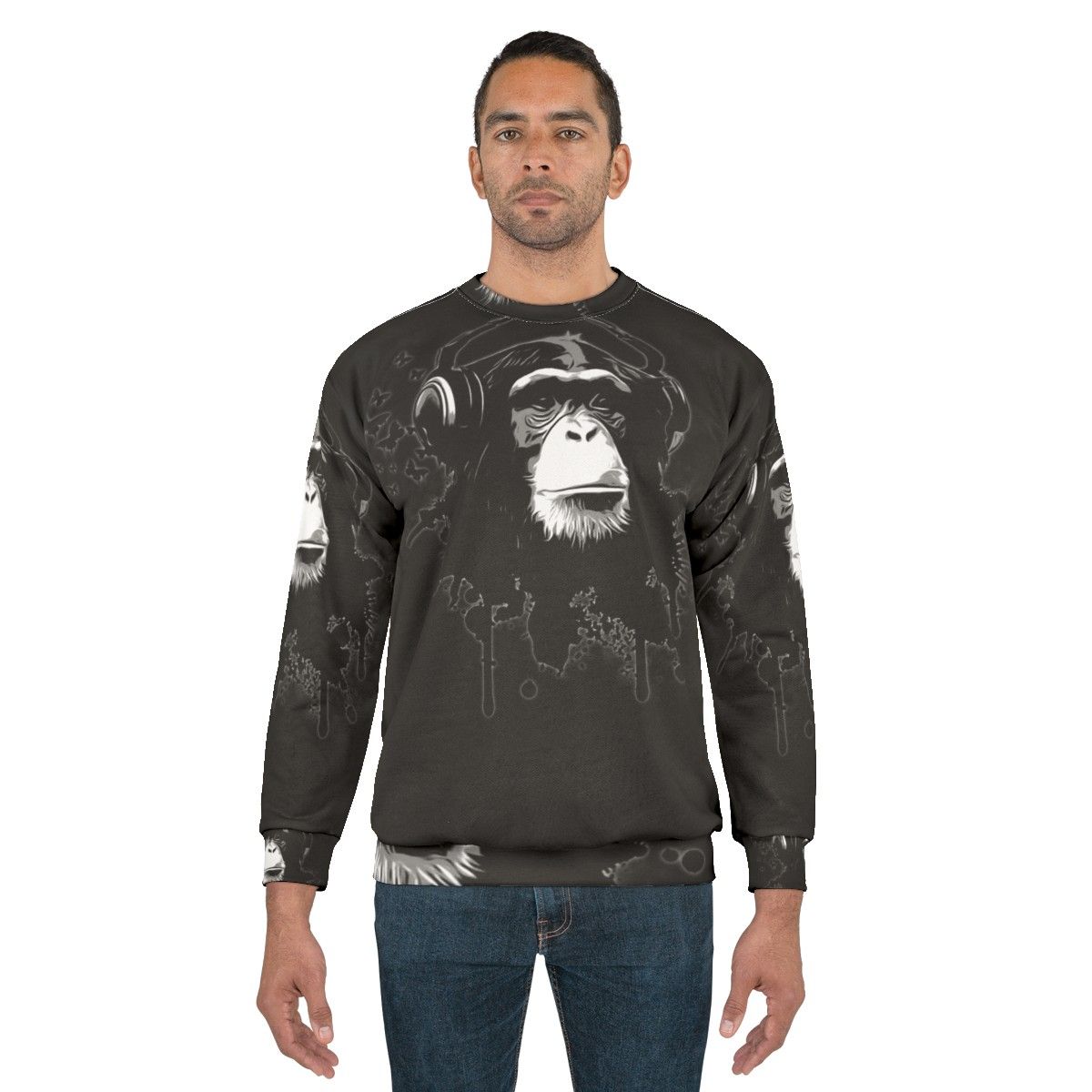 Black sweatshirt with urban graffiti and nature inspired design - men