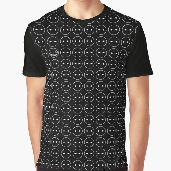 Nier Automata inspired graphic t-shirt featuring "Emil and the Machines" with white lines