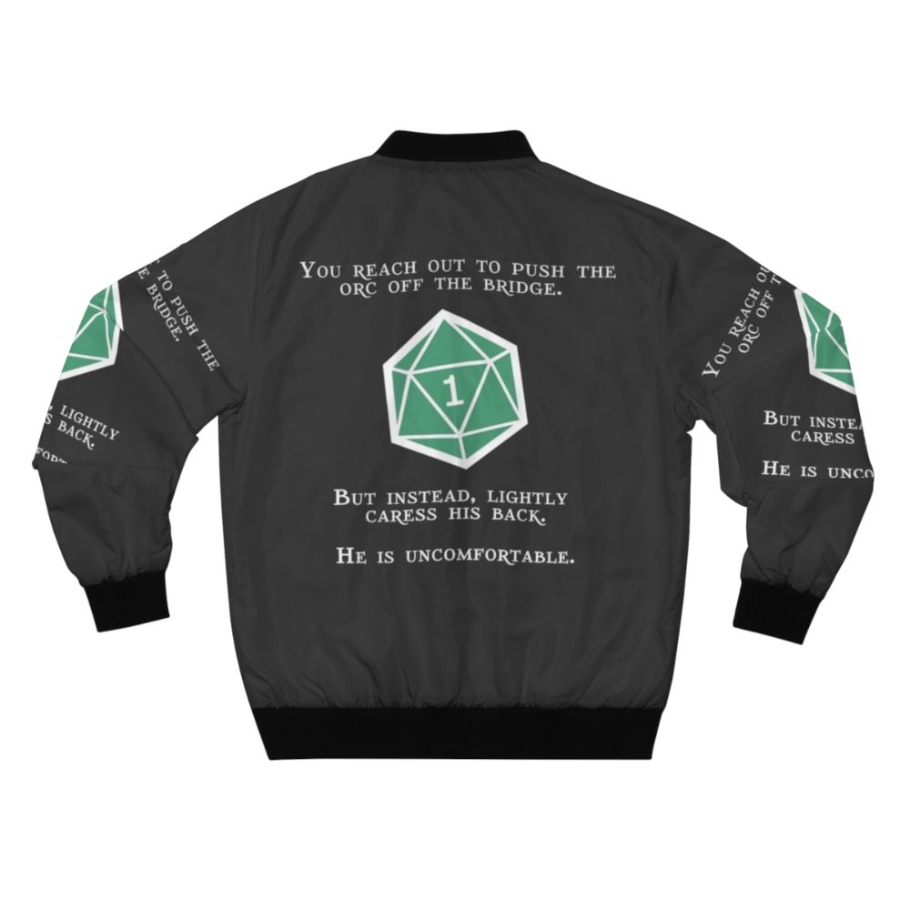 Orc-themed bomber jacket with a natural 1 design, perfect for D&D fans and tabletop RPG enthusiasts. - Back