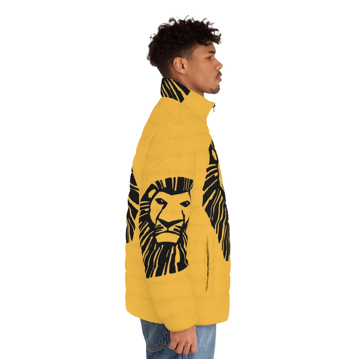 A puffer jacket featuring the iconic Lion King logo, perfect for fans of the beloved musical and movie. - men side right