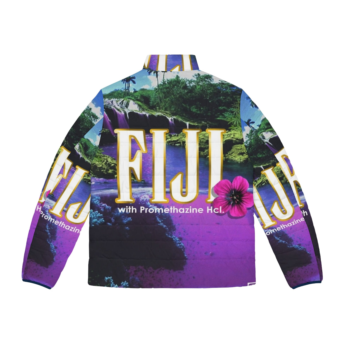 Purple vaporwave-inspired puffer jacket with aesthetic design - Back