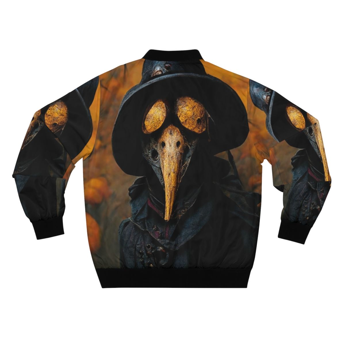 A plague doctor-inspired bomber jacket with a dark, spooky design perfect for Halloween. - Back