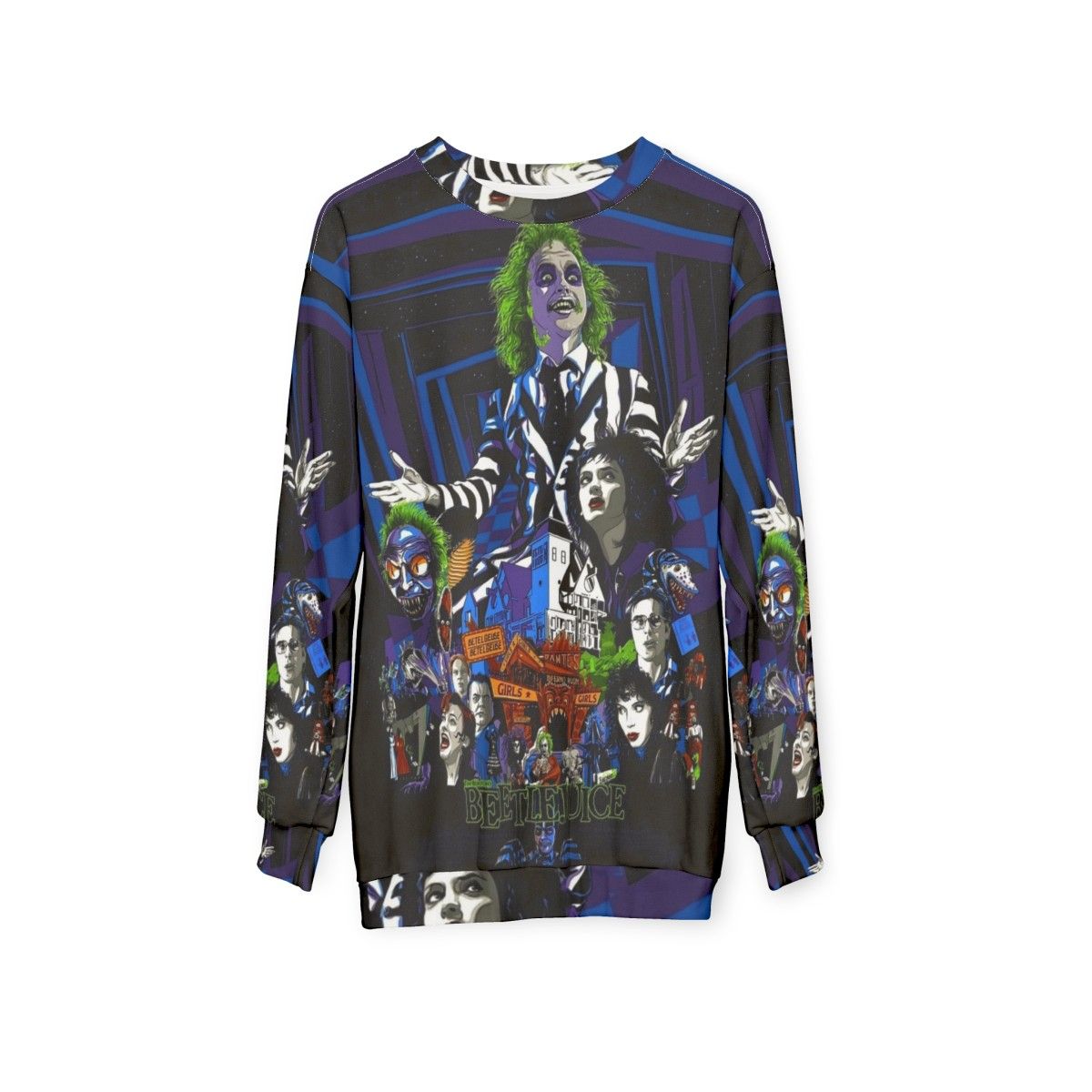 Beetlejuice movie merchandise, oversized vintage 80s gothic style sweatshirt - hanging