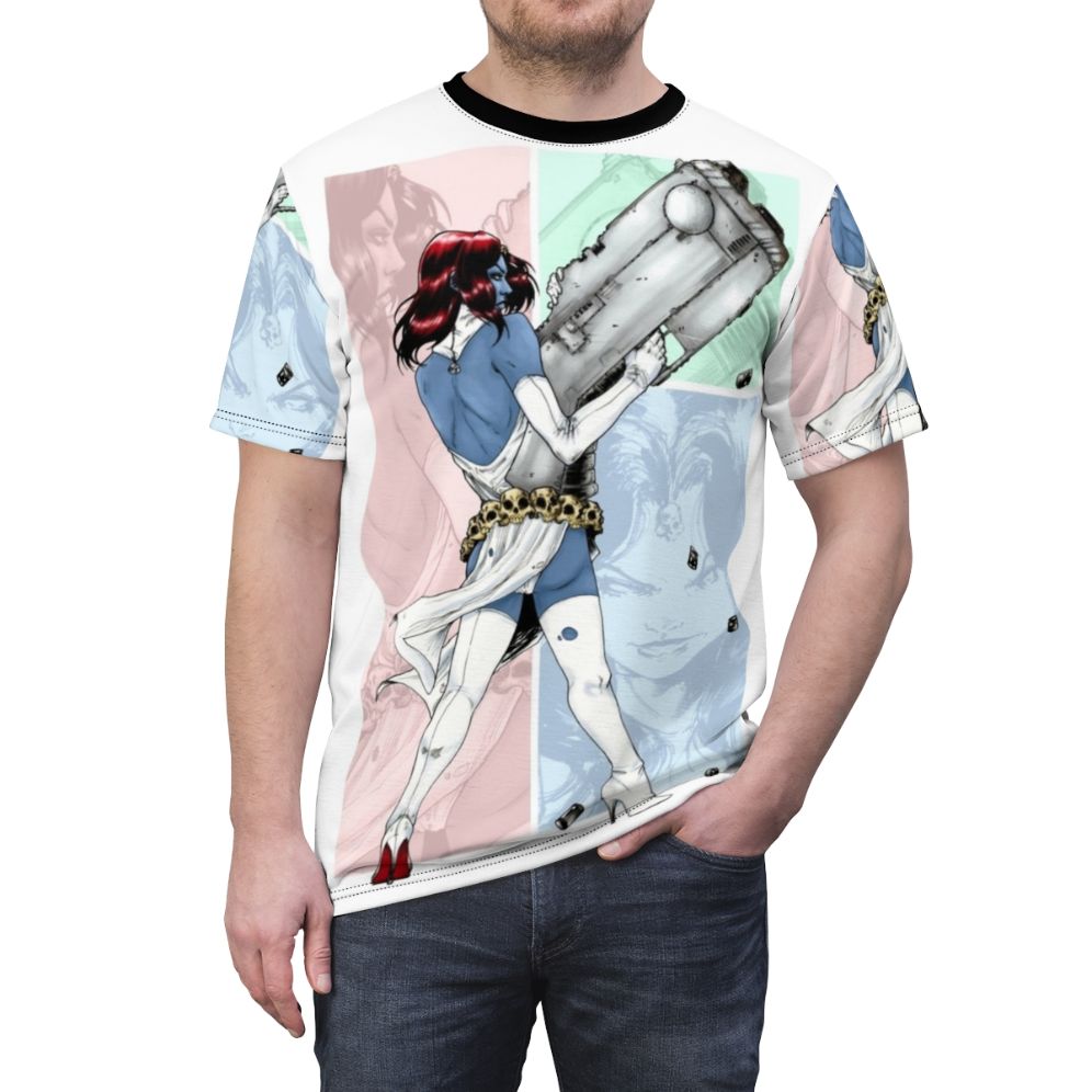 Mystique-themed graphic t-shirt featuring the character from Marvel Comics - men front