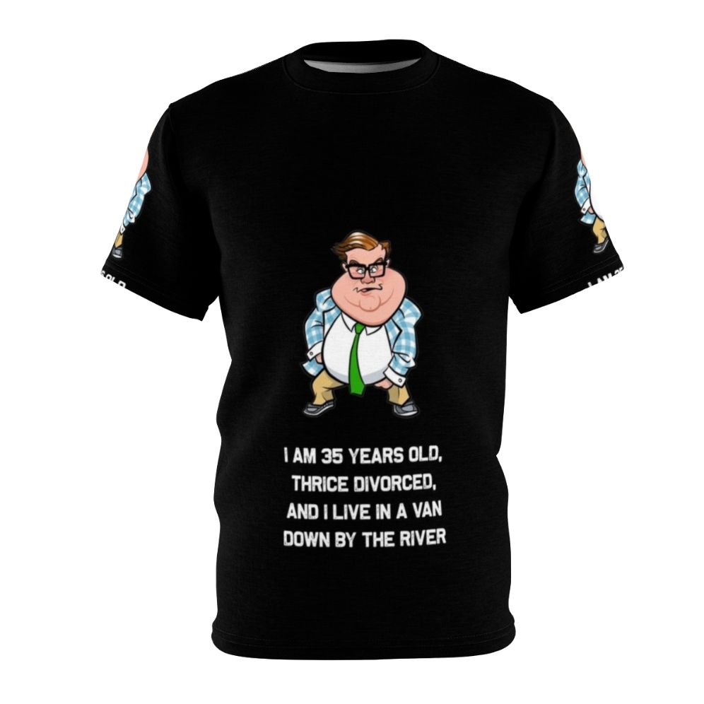 A t-shirt design featuring the iconic Chris Farley character Matt Foley from Saturday Night Live