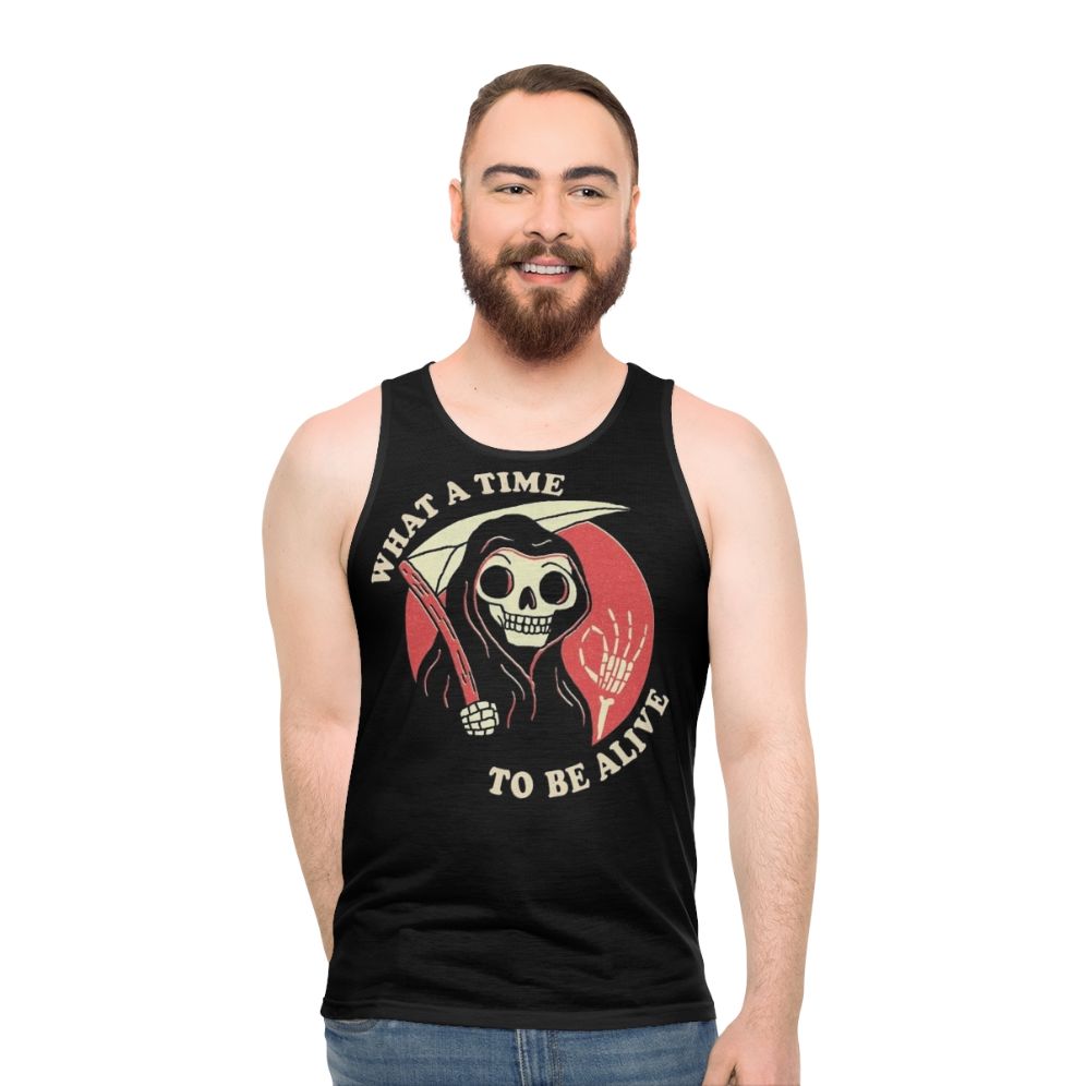 Unisex "What A Time To Be Alive" Grim Reaper Retro Tank Top - men