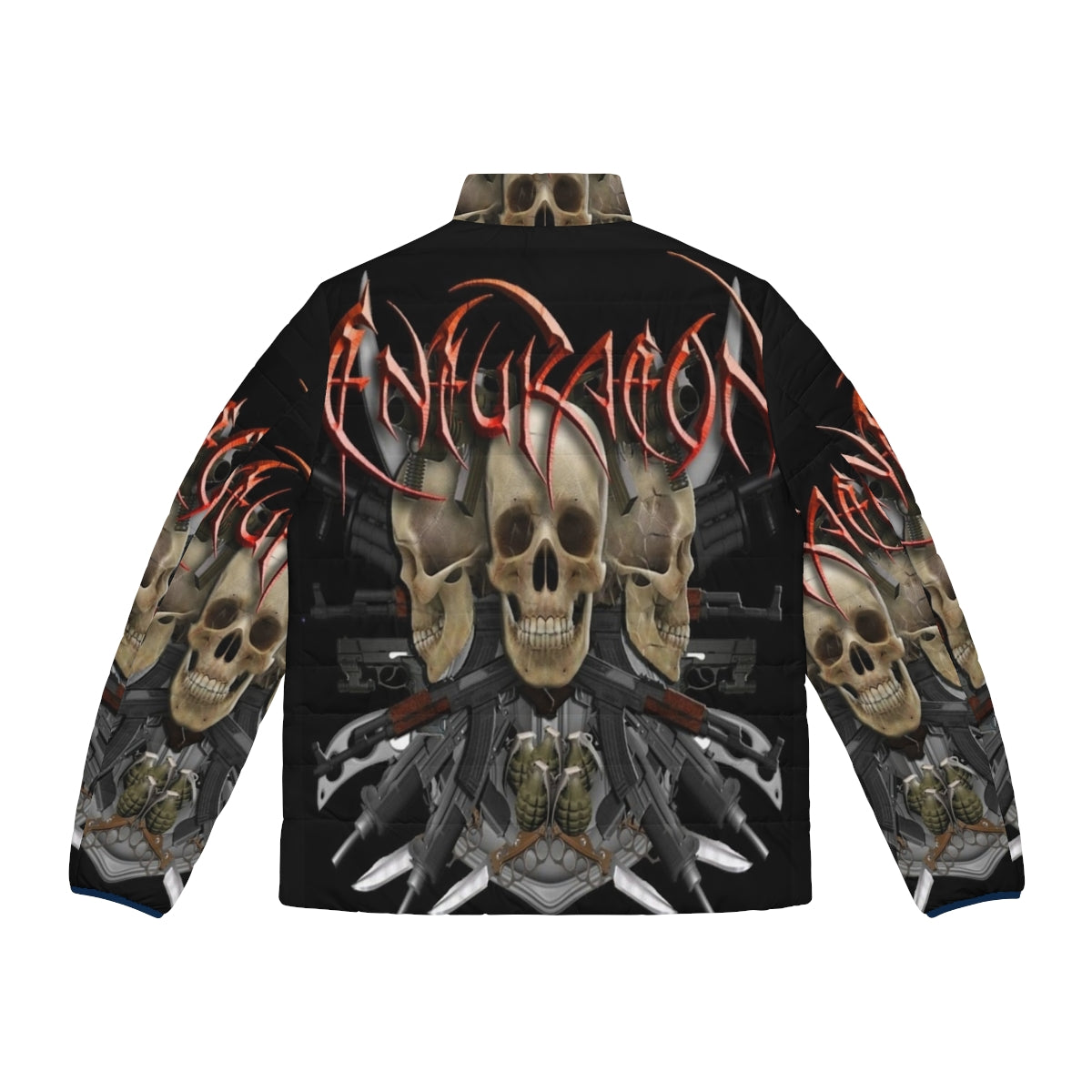 Death metal puffer jacket with band art and skull design - Back