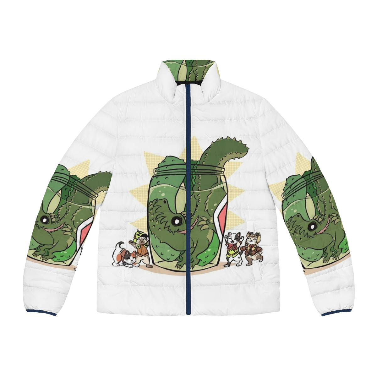 Pickle Monster Puffer Jacket with Monster Hunter-inspired design