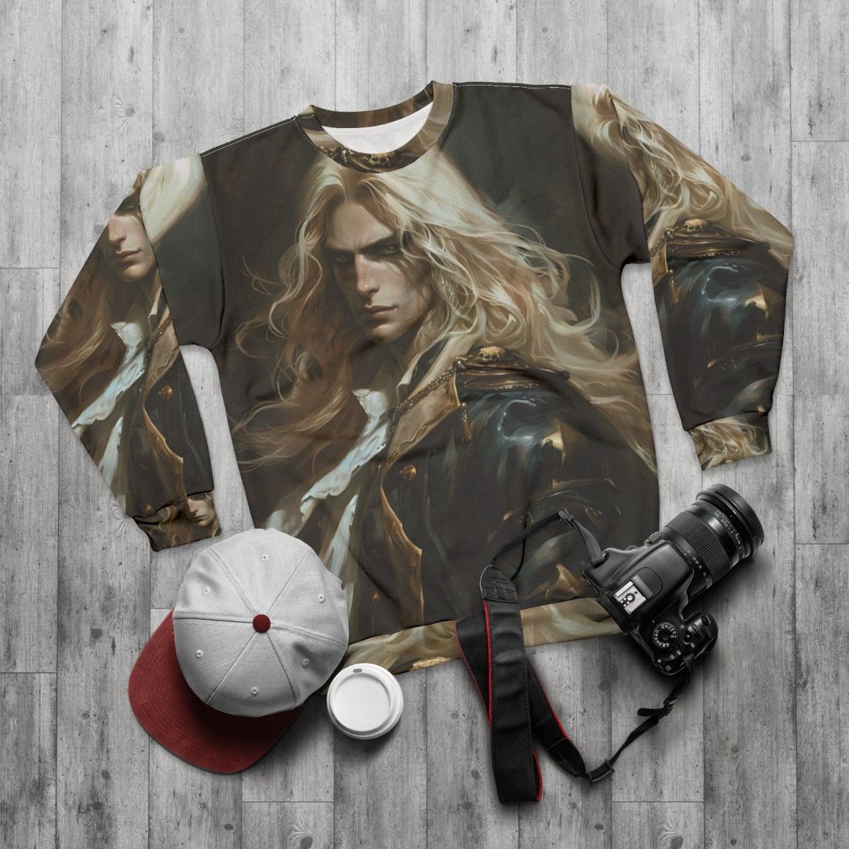 Alucard Castlevania Sweatshirt - Retro Gaming Apparel - flat lay