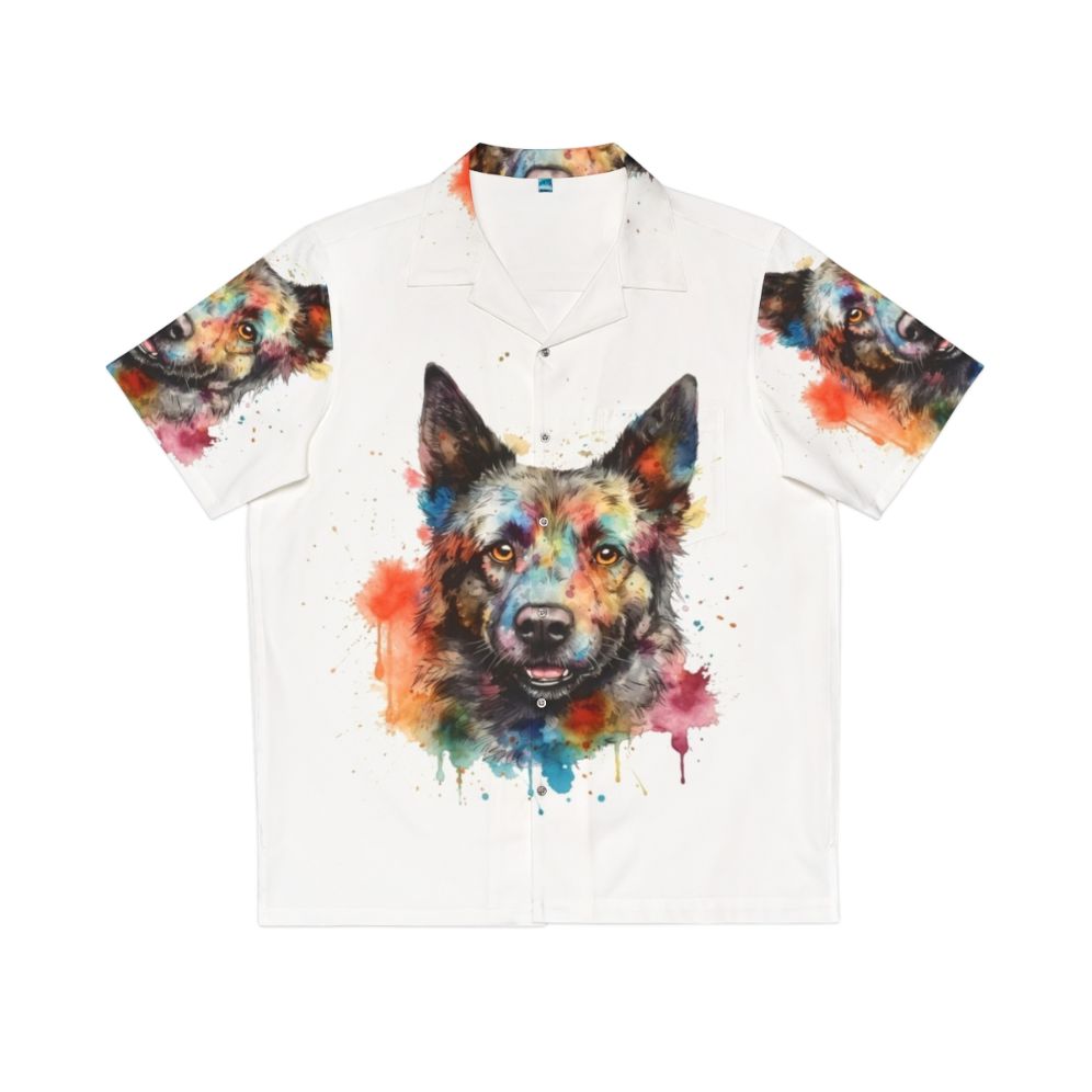 Mudi dog in bright watercolor painting on hawaiian shirt