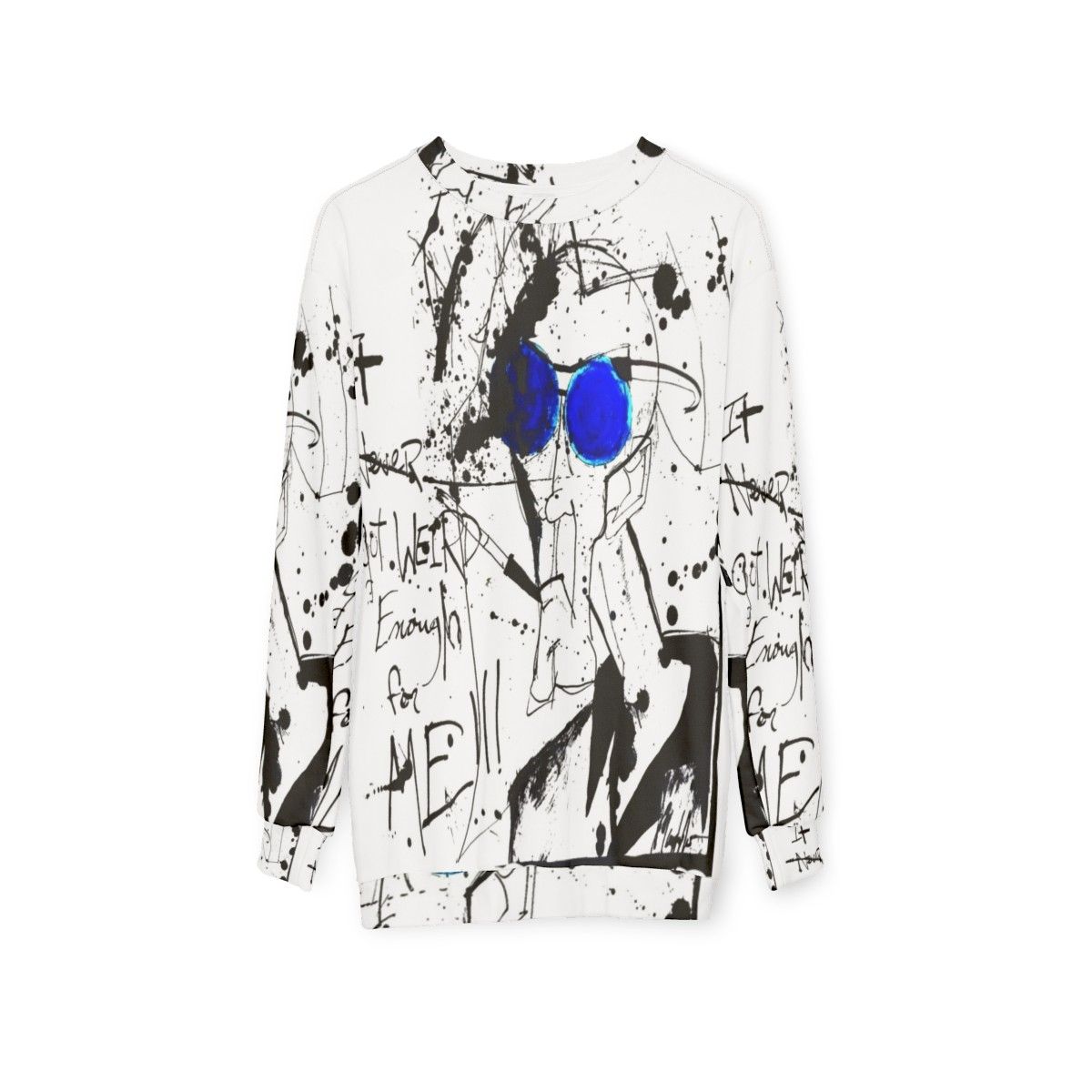 "It Never Got Weird Enough for Me" Hunter S. Thompson inspired sweatshirt featuring ink splatter and Gonzo graphic - hanging