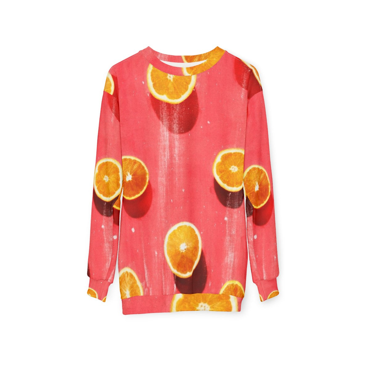 Fruit print sweatshirt, colorful graphic pullover - hanging