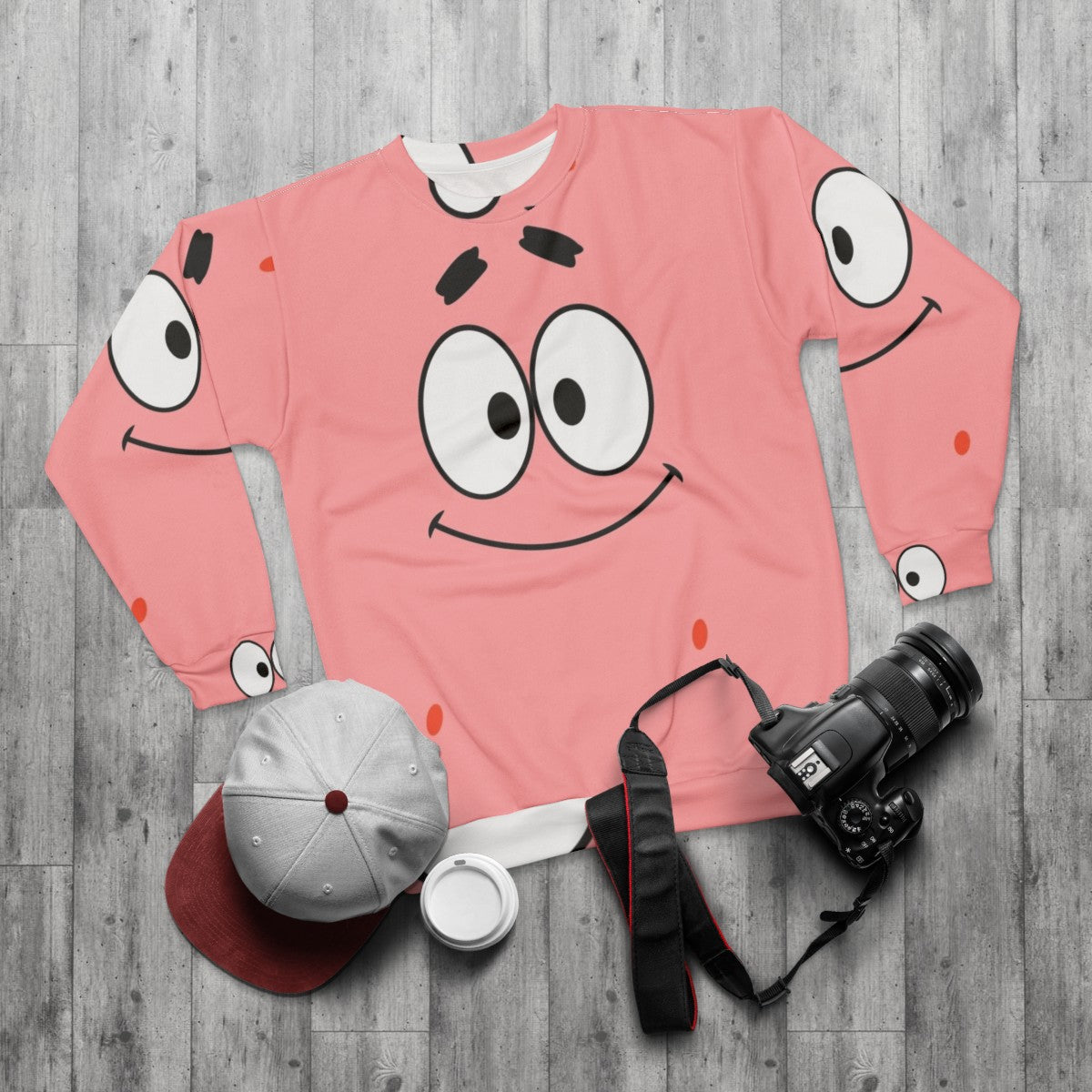 Patrick Star from Spongebob Squarepants Cartoon Sweatshirt - flat lay