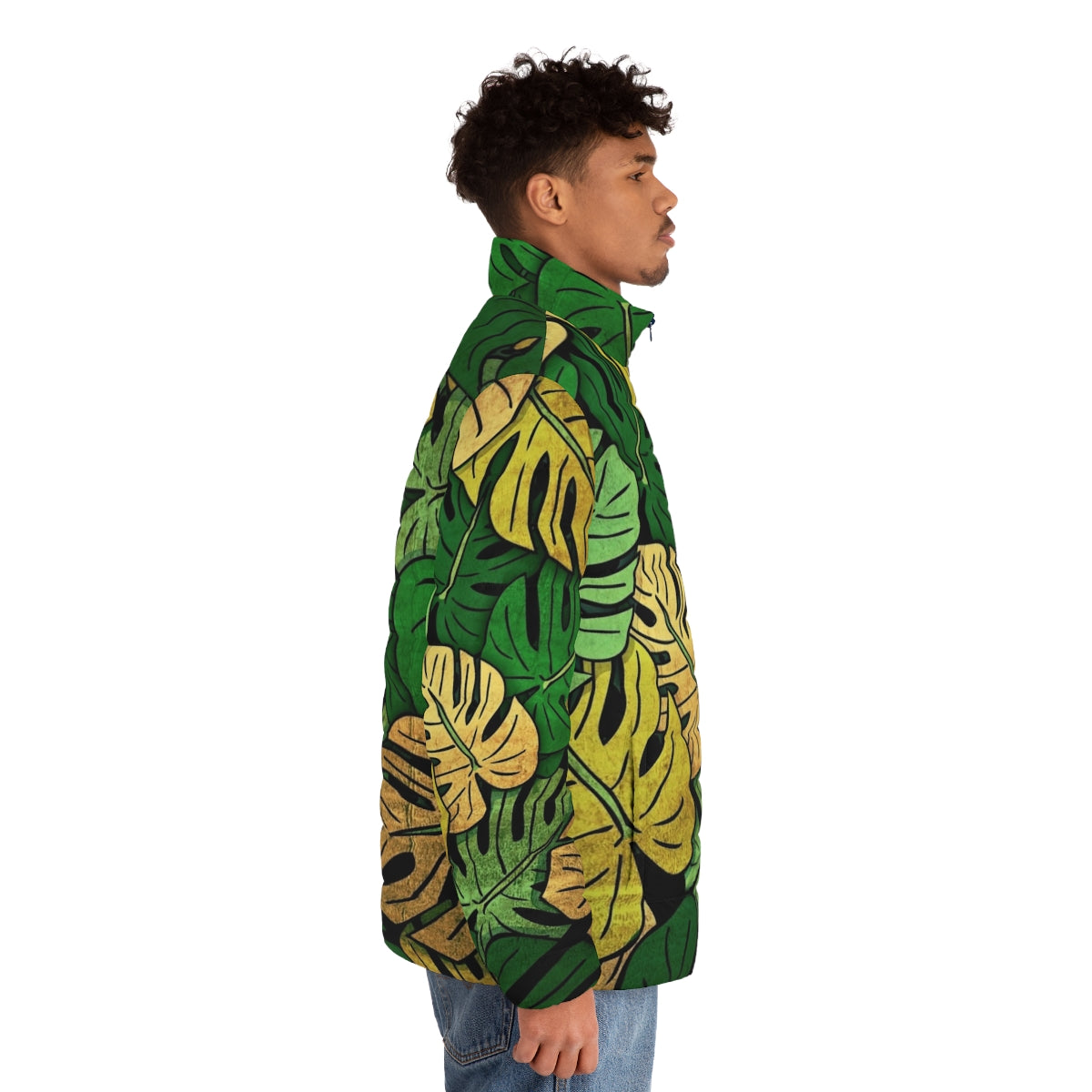 Puffer jacket featuring a grunge-inspired monstera leaf print - men side right